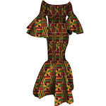 Elegant African Ankara Print Maxi Dress for Women with Ruffle Sleeves - Free Delivery Worldwide only at Flexi Africa