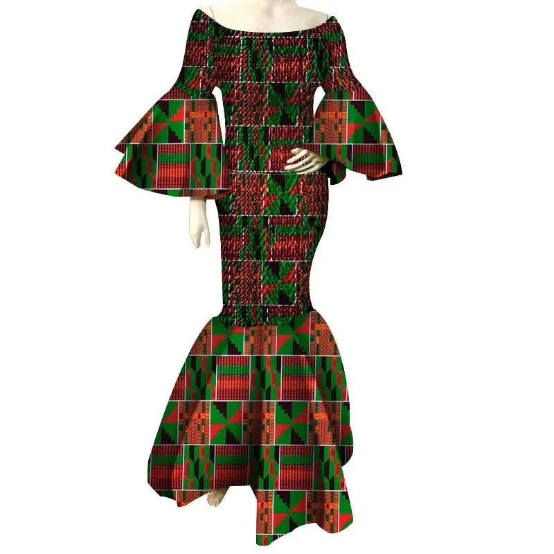 Elegant African Ankara Print Maxi Dress for Women with Ruffle Sleeves - Free Delivery Worldwide only at Flexi Africa
