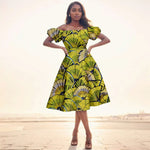 Elegant African Midi Dress – High - Waist Ankara Fashion Wear with Short Sleeves - Free Delivery Worldwide only at Flexi Africa