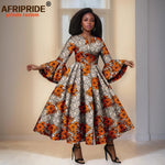 Elegant African Print Long Dress – Flare Sleeve Dashiki Maxi Style for Women - Free Delivery Worldwide only at Flexi Africa