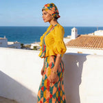 Elegant African Skirt Set – Lantern Sleeve Ruffled Top, Slim Skirt & Matching Headwrap - Free Delivery Worldwide only at Flexi Africa