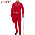 Elegant African Wedding Couple Outfits – Women's Slim Fit Mermaid Dress & Men's Bazin Riche Jacket Pant Set with Hat - Free Delivery Worldwide only at Flexi Africa