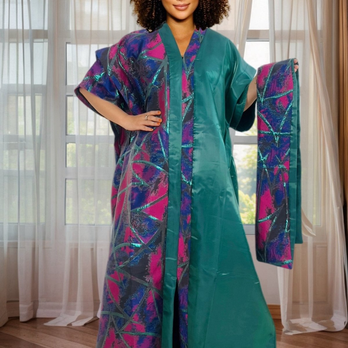 Elegant African Women’s Ethnic Dress – Jacquard Satin Finish - Free Delivery Worldwide only at Flexi Africa