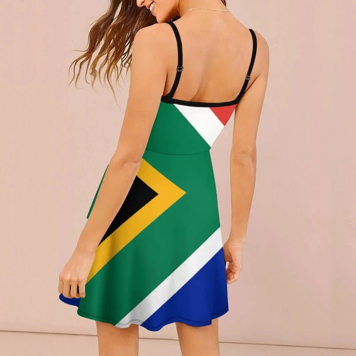 Elegant and Exotic Gown Inspired by South African Flag: A Unique Suspender Dress Blending Modern Styles - Free Delivery