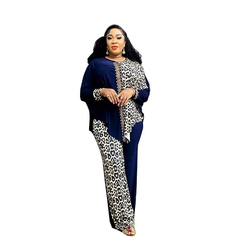 Elegant Autumn Matching Set: Long Sleeve O - neck Top and Pants for Plus Size Women - Free Delivery Worldwide only at Flexi Africa