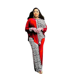 Elegant Autumn Matching Set: Long Sleeve O - neck Top and Pants for Plus Size Women - Free Delivery Worldwide only at Flexi Africa