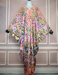 Elegant Boho Floral Summer Kaftan – V - Neck Silk Maxi Dress for African Women - Free Delivery Worldwide only at Flexi Africa