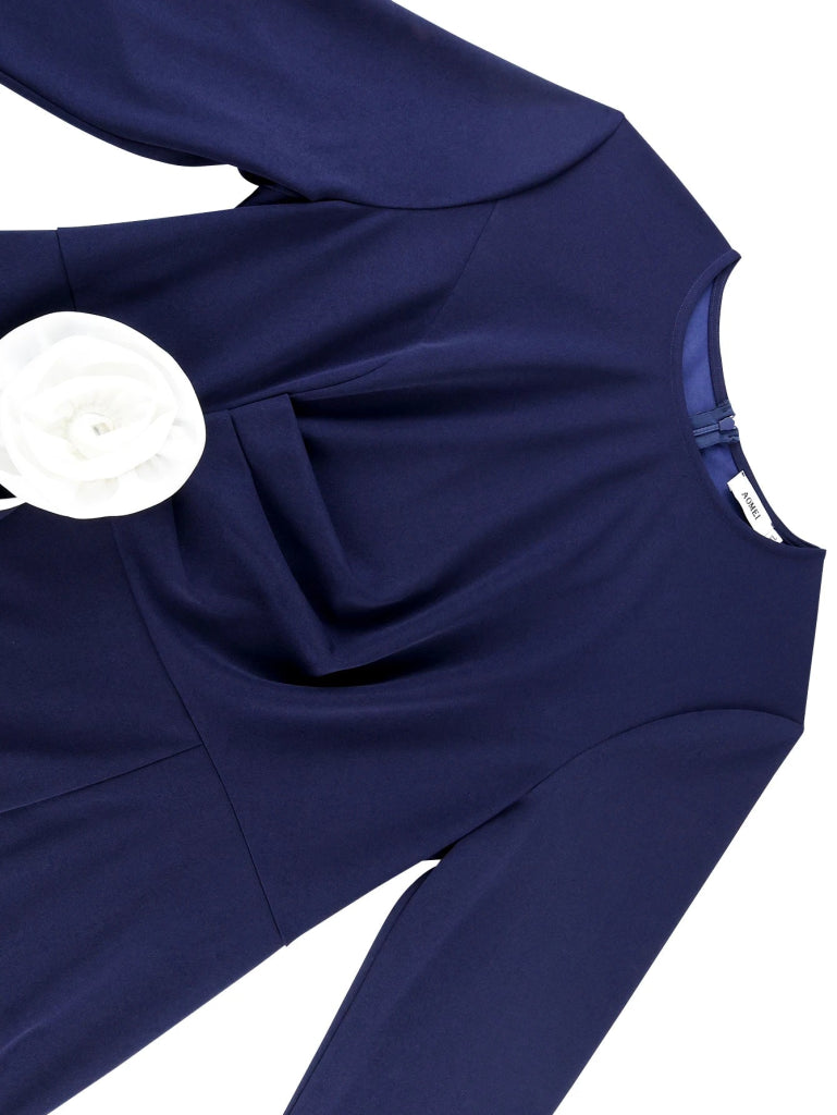 Elegant Colorblock Bodycon Church Dress — O‑Neck, Long Sleeve, 3D Flower Tiered Ruffles - Free Delivery Worldwide only at Flexi Africa