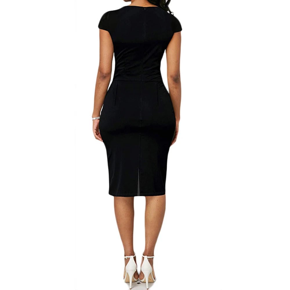 Elegant Patchwork Black White Dress Women Summer O - Neck Short Sleeve Slim Office Lady Pencil Bodycon Dresses Party Vestido - Free Delivery Worldwide only at Flexi Africa