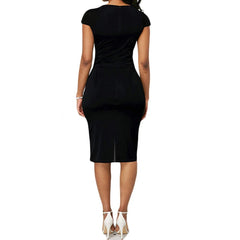 Elegant Patchwork Black White Dress Women Summer O - Neck Short Sleeve Slim Office Lady Pencil Bodycon Dresses Party Vestido - Free Delivery Worldwide only at Flexi Africa