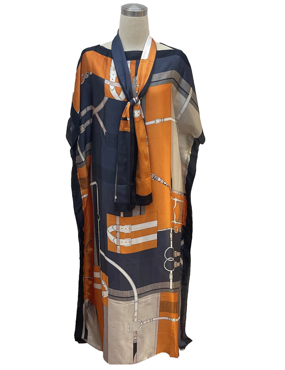 Elegant Plus - Size African Bohemian Silk Kaftan Dress – Loose - Fit Traditional Abaya - Free Delivery Worldwide only at Flexi Africa