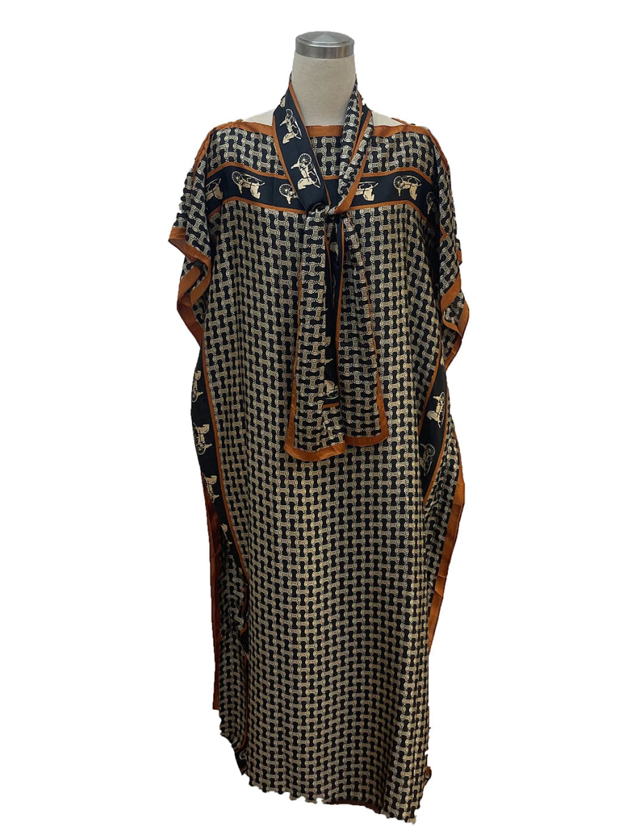 Elegant Plus - Size African Bohemian Silk Kaftan Dress – Loose - Fit Traditional Abaya - Free Delivery Worldwide only at Flexi Africa