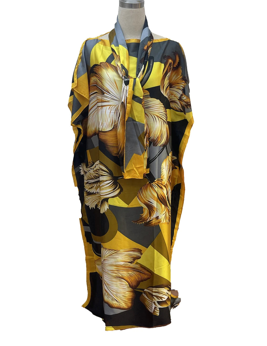 Elegant Plus - Size African Bohemian Silk Kaftan Dress – Loose - Fit Traditional Abaya - Free Delivery Worldwide only at Flexi Africa