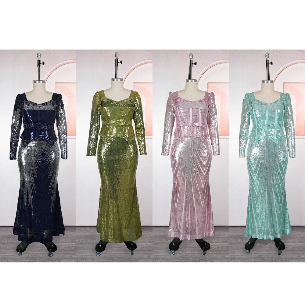 Elegant Plus Size African Party Dress – Dashiki Sequin Wedding Maxi Gown - Free Delivery Worldwide only at Flexi Africa
