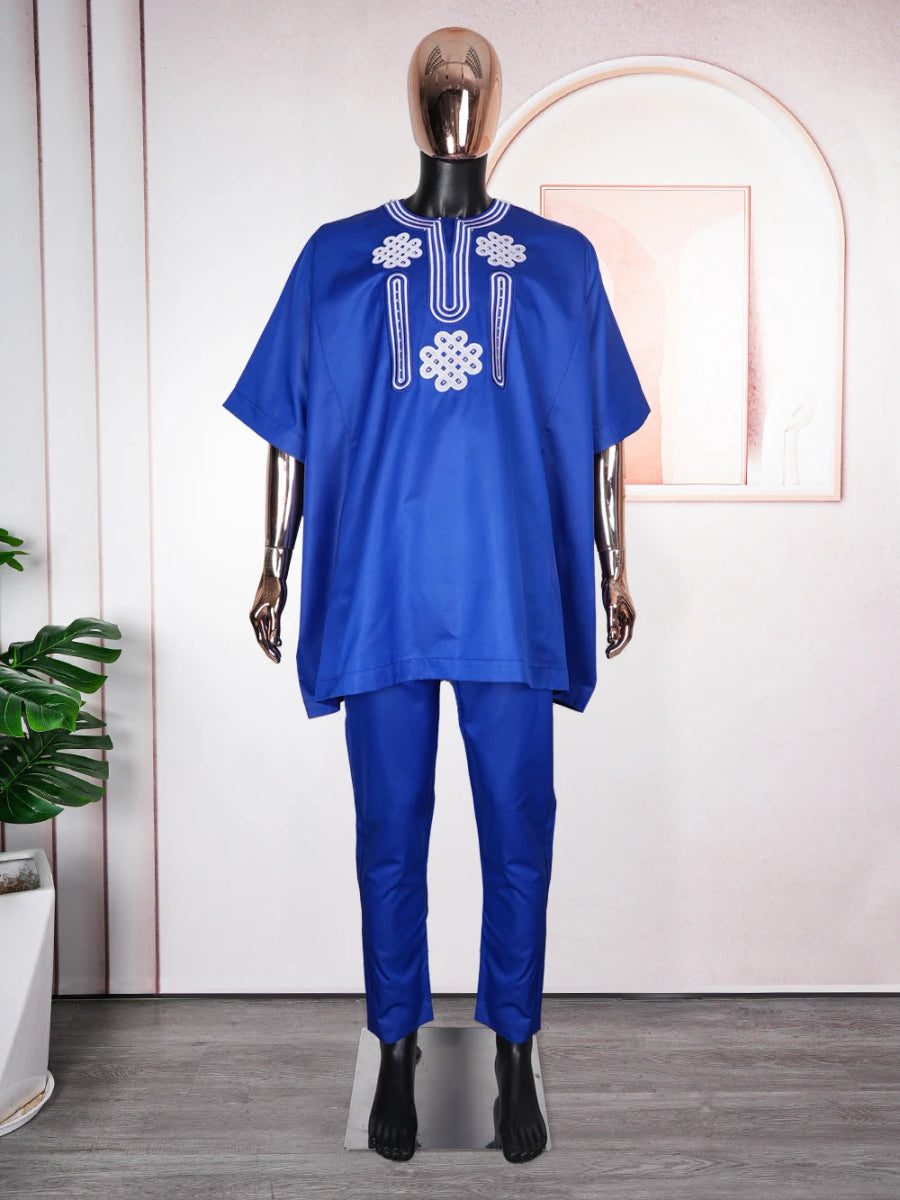 Elegant White African Outfit for Men – Embroidered Top and Trousers Set for Ramadan & Formal Events - Free Delivery Worldwide only at Flexi Africa