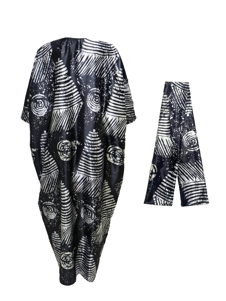 Embroidered Vintage Graphic Print Kaftan Dress, Vintage Crew Neck Loose Maxi Dress With Hijab, Women's Clothing - Free Delivery Worldwide only at Flexi Africa