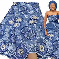 Exquisite Nigerian Party Stone Embroidery Gown: Fashion's 100% Cotton Voile Lace Fabric 2.5 Yards - Flexi Africa