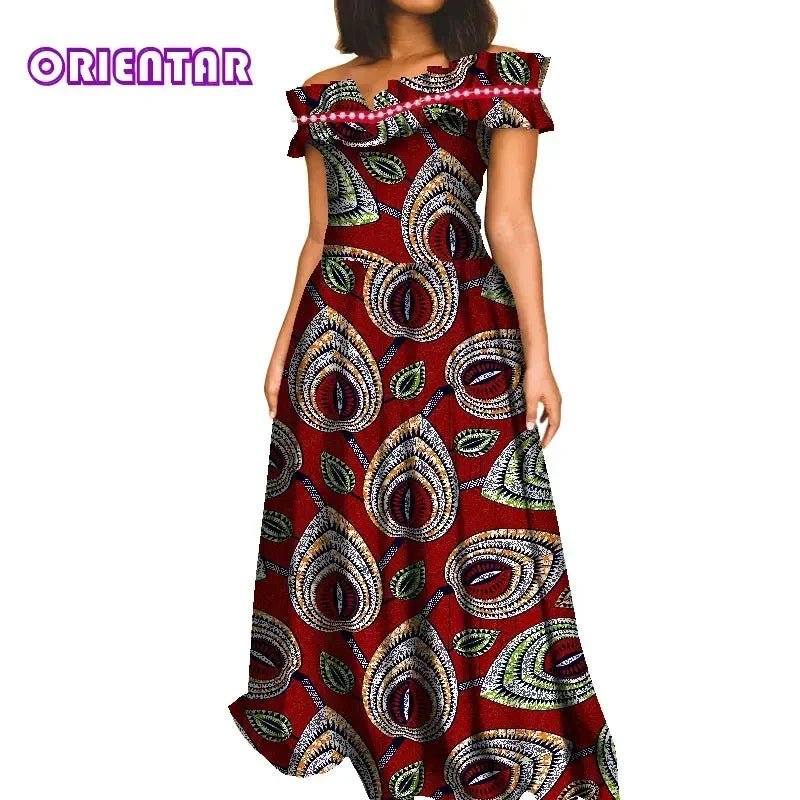 Fashion African Dresses for Women Slash Neck Ankara Dress African Print Long Dashiki Dress Bazin Riche African Maxi Dress WY8409 - Free Delivery Worldwide only at Flexi Africa