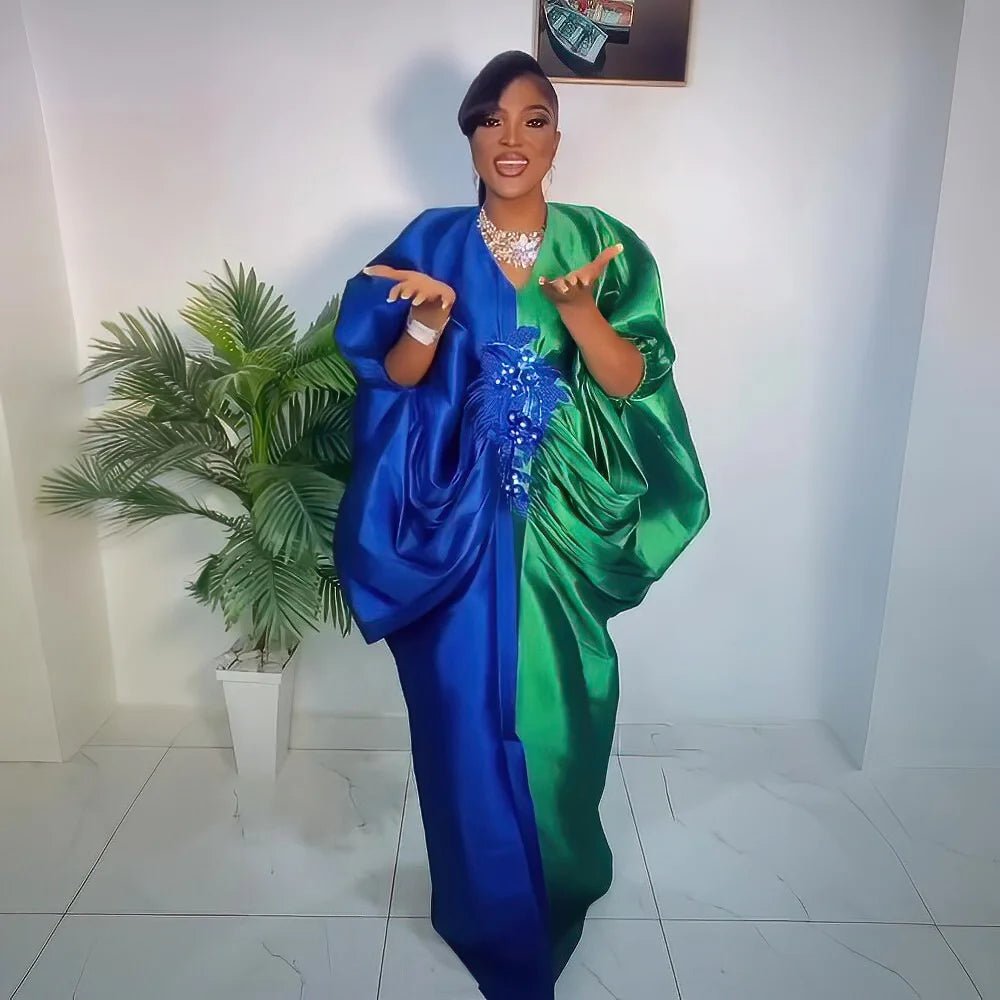 Fashion boubou africain femme Color blocking african dress Embroidery decoration africa clothing - Free Delivery Worldwide only at Flexi Africa