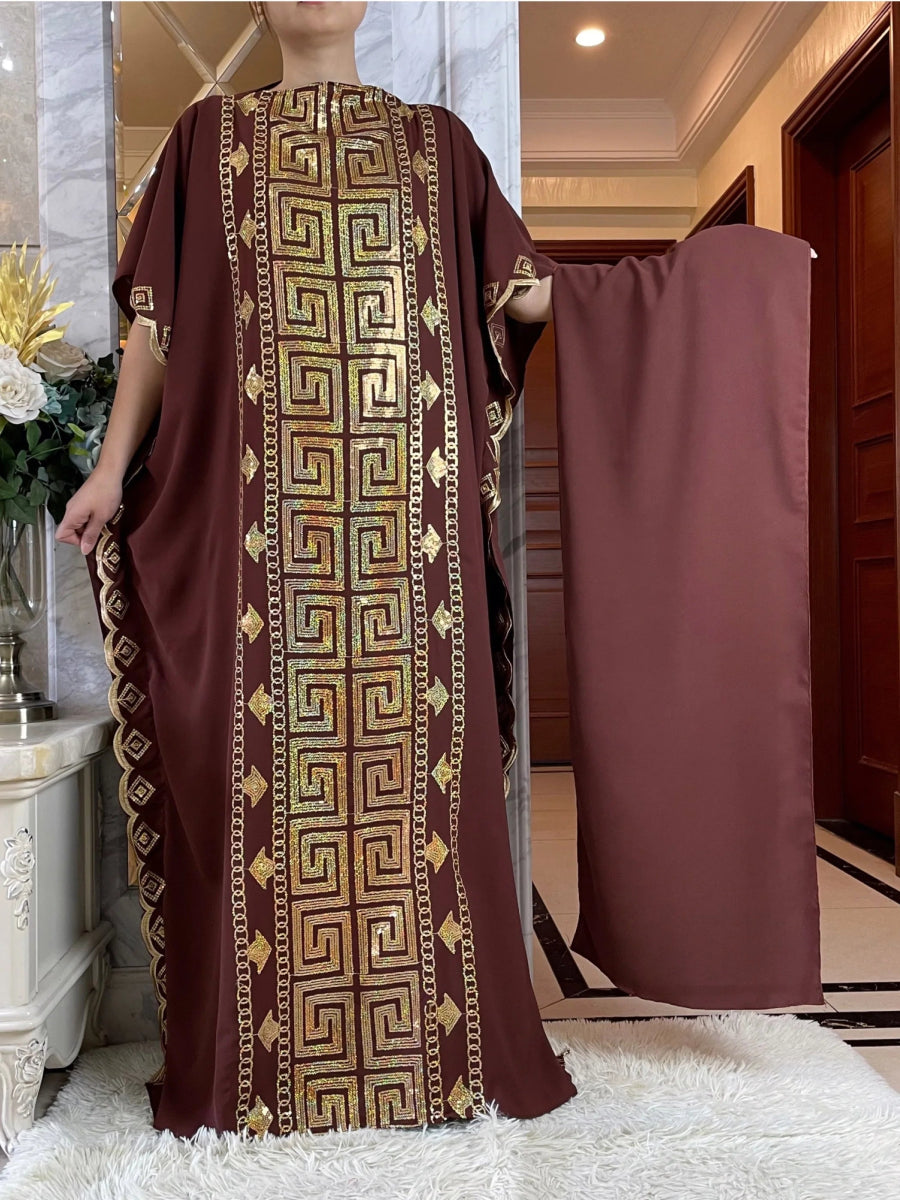 Fashionable African Party Abaya Dress: High - Quality, Comfortable Fabric with Sequin Embroidery for Women - Free Delivery Worldwide only at Flexi Africa