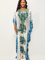 Floral Paisley Print Kaftan Dress, Elegant Ethnic Maxi Loose Kaftan Dress - Free Delivery Worldwide only at Flexi Africa