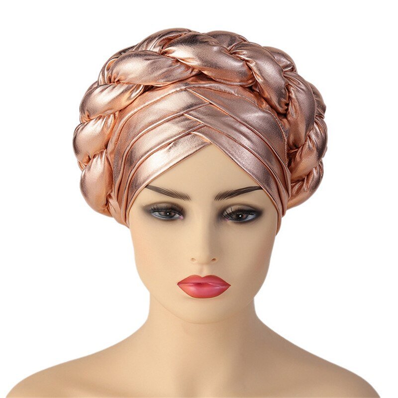 Forehead Braids Turban Cap Shimmering African Headtie, Head Wraps, Muslim Headscarf, and Bonnet Ready Hijab Hat - Flexi Africa - Flexi Africa offers Free Delivery Worldwide - Vibrant African traditional clothing showcasing bold prints and intricate designs