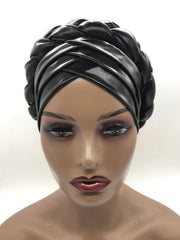 Forehead Braids Turban Cap Shimmering African Headtie, Head Wraps, Muslim Headscarf, and Bonnet Ready Hijab Hat - Flexi Africa - Flexi Africa offers Free Delivery Worldwide - Vibrant African traditional clothing showcasing bold prints and intricate designs