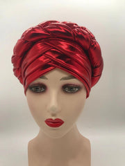 Forehead Braids Turban Cap Shimmering African Headtie, Head Wraps, Muslim Headscarf, Bonnet Ready Hijab Hat - Flexi Africa