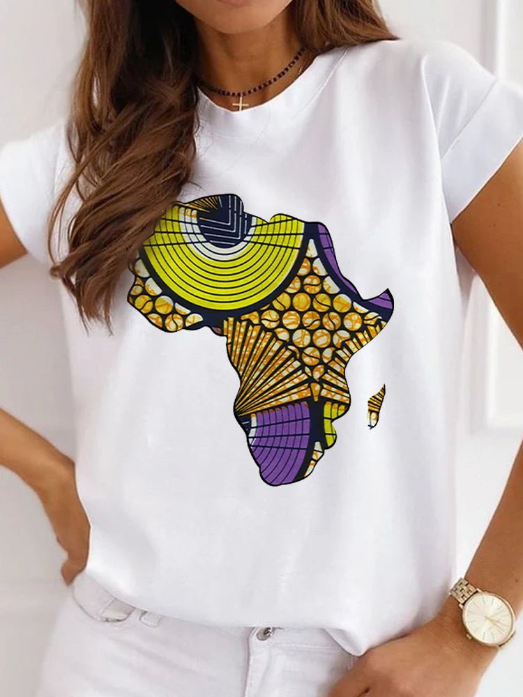 Fresh African Women's Casual Short Sleeve T-shirt: Loose-Fit O-neck White Tee - Flexi Africa - Flexi Africa offers Free Delivery Worldwide - Vibrant African traditional clothing showcasing bold prints and intricate designs