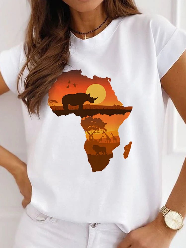 Fresh African Women's Casual Short Sleeve T-shirt: Loose-Fit O-neck White Tee - Flexi Africa - Flexi Africa offers Free Delivery Worldwide - Vibrant African traditional clothing showcasing bold prints and intricate designs