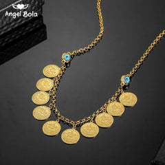 Gold Coin Necklace and Bracelet Jewelry Set for Women & Men – Middle Eastern African Inspired Gift - Free Delivery Worldwide only at Flexi Africa