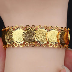 Gold Color Copper African Party Jewelry: Ethiopian Coin Chain Bracelet - Unisex Middle Eastern Gif - Free Delivery Worldwide only at Flexi Africa