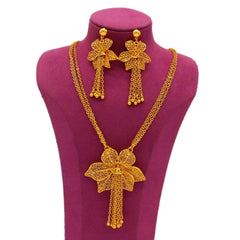 Gold Color Flower Tassel Necklace & Earrings Set: Elegant Ethiopian Bridal Jewelry for Women - Free Delivery Worldwide only at Flexi Africa