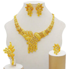 Gold Necklace Set for Women: Ideal for Nigerian African Weddings Complete with Earrings Rings - Flexi Africa