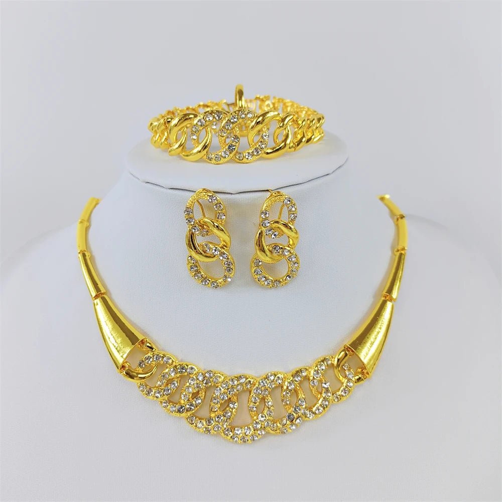 Gold Plated Ladies Necklace Bracelet Earrings Women Jewelry African Wedding Party - Free Delivery Worldwide only at Flexi Africa