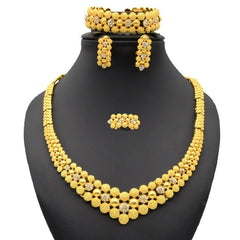 Gold Plated Wedding Jewelry Set - Complete African Chokers Necklace, Earrings, and Rings Fashion Bridal Jewellery Set