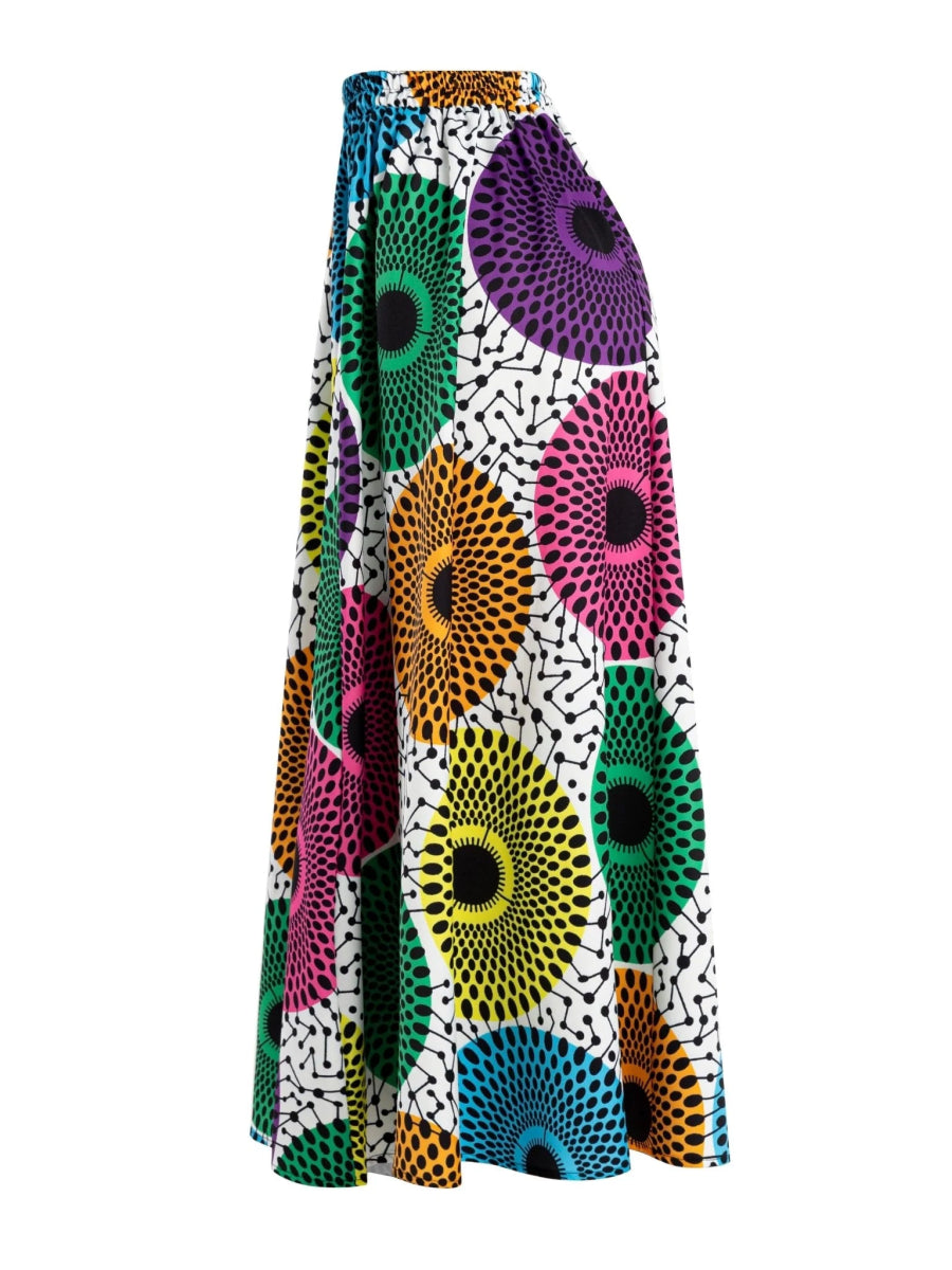 Graphic Print Elastic Waist Skirt, Elegant Flared Maxi Skirt For Spring & Summer - Free Delivery Worldwide only at Flexi Africa