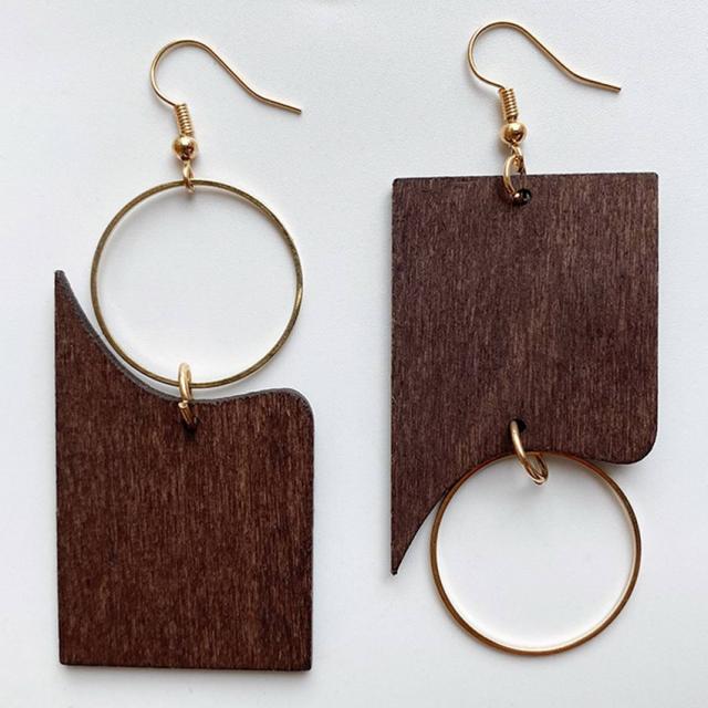 Handmade Zinc Alloy Geometric Wood Earrings - Trendy African Jewelry for Women - Flexi Africa - Flexi Africa offers Free Delivery Worldwide - Vibrant African traditional clothing showcasing bold prints and intricate designs