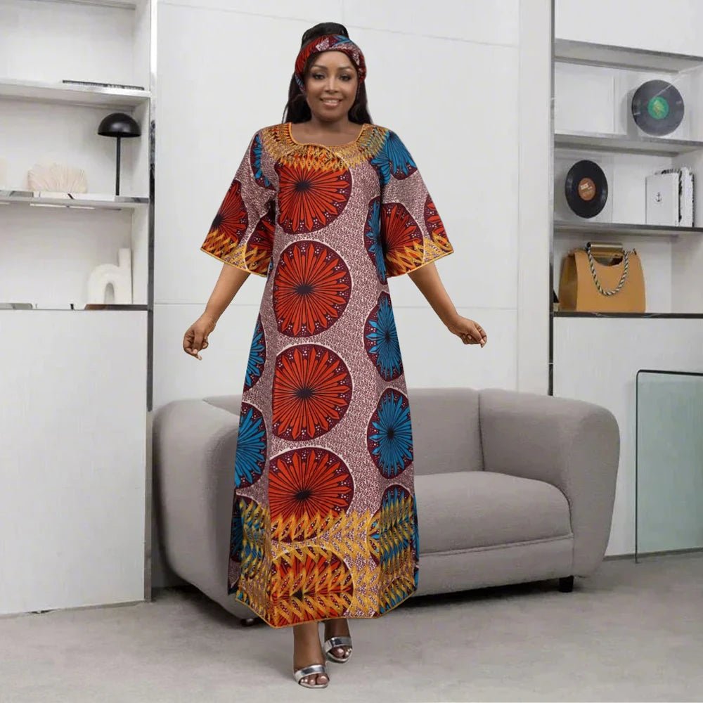 H&D New African Dresses For Women Embroidery Bazin Floral Boho Dresses Ankara Rich Long Robes Tradition Party Wedding Ramadan - Free Delivery Worldwide only at Flexi Africa