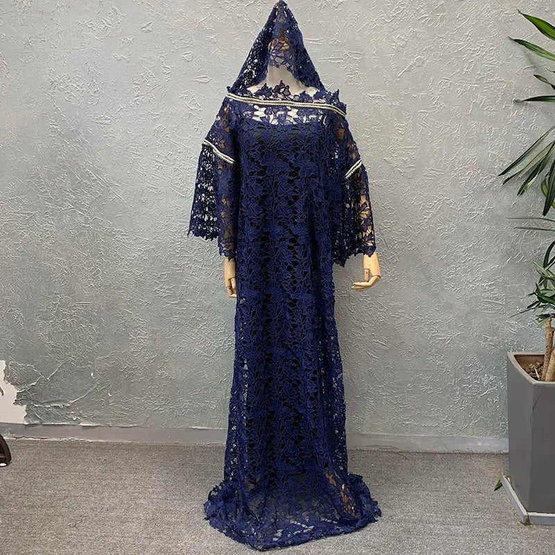 Houseofsd 2024 New Fashion African Style Lace Maxi Dress Traditional Muslim Abaya With Inner & Scarf For Ladies - Free Delivery Worldwide only at Flexi Africa