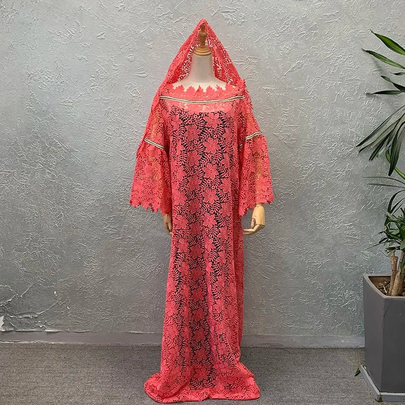 Houseofsd 2024 New Fashion African Style Lace Maxi Dress Traditional Muslim Abaya With Inner & Scarf For Ladies - Free Delivery Worldwide only at Flexi Africa