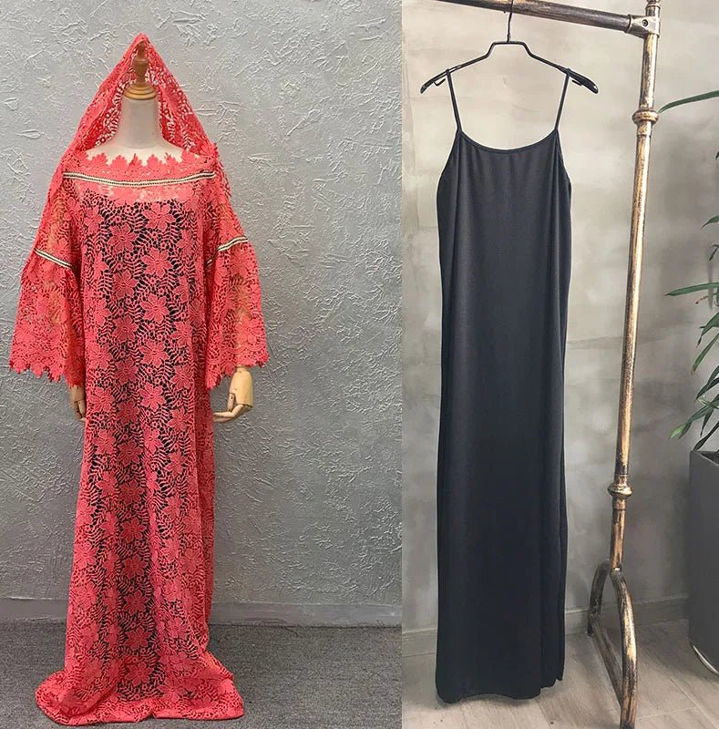 Houseofsd 2024 New Fashion African Style Lace Maxi Dress Traditional Muslim Abaya With Inner & Scarf For Ladies - Free Delivery Worldwide only at Flexi Africa