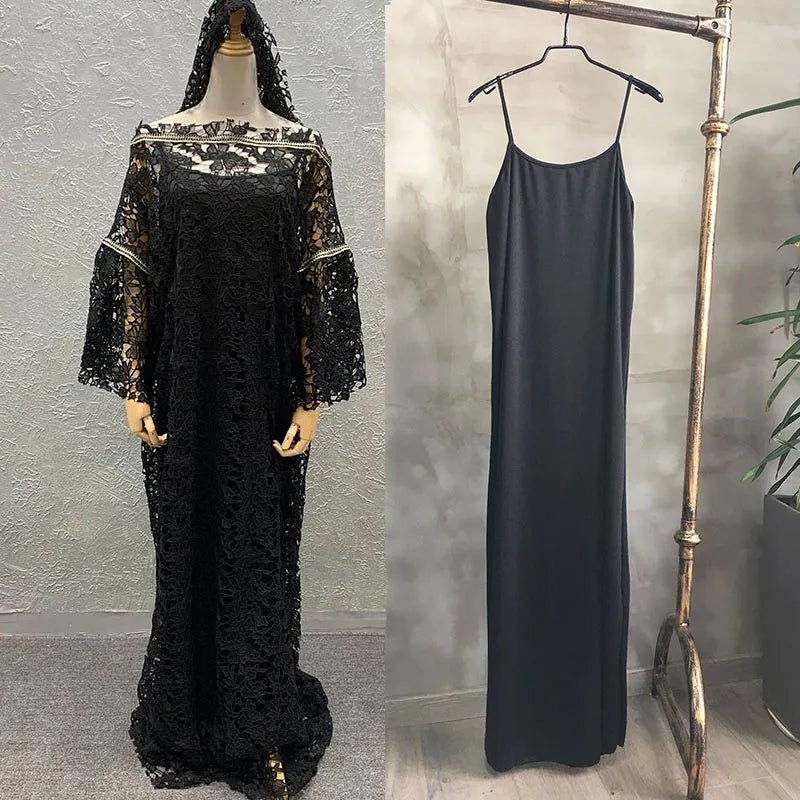 Houseofsd 2024 New Fashion African Style Lace Maxi Dress Traditional Muslim Abaya With Inner & Scarf For Ladies - Free Delivery Worldwide only at Flexi Africa