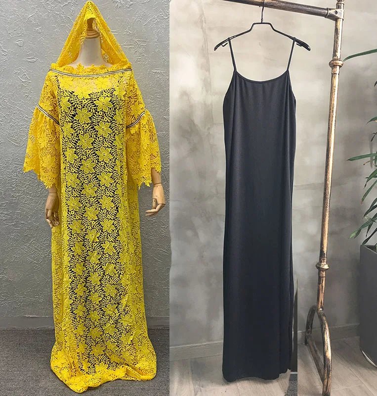 Houseofsd 2024 New Fashion African Style Lace Maxi Dress Traditional Muslim Abaya With Inner & Scarf For Ladies - Free Delivery Worldwide only at Flexi Africa