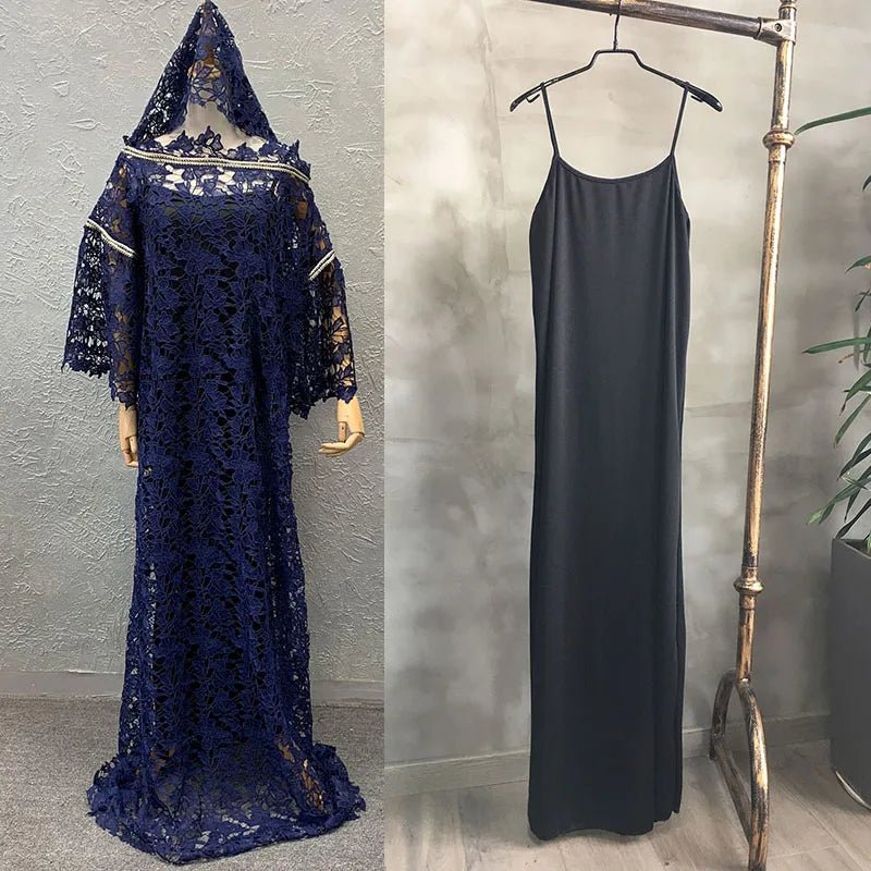 Houseofsd 2024 New Fashion African Style Lace Maxi Dress Traditional Muslim Abaya With Inner & Scarf For Ladies - Free Delivery Worldwide only at Flexi Africa