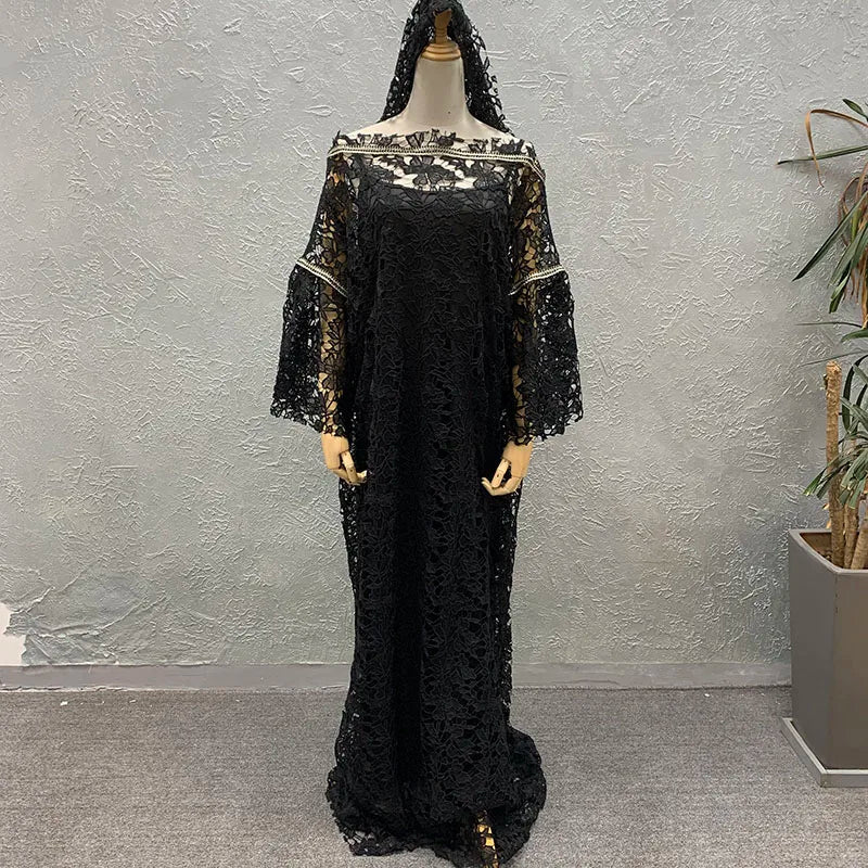 Houseofsd 2024 New Fashion African Style Lace Maxi Dress Traditional Muslim Abaya With Inner & Scarf For Ladies - Free Delivery Worldwide only at Flexi Africa