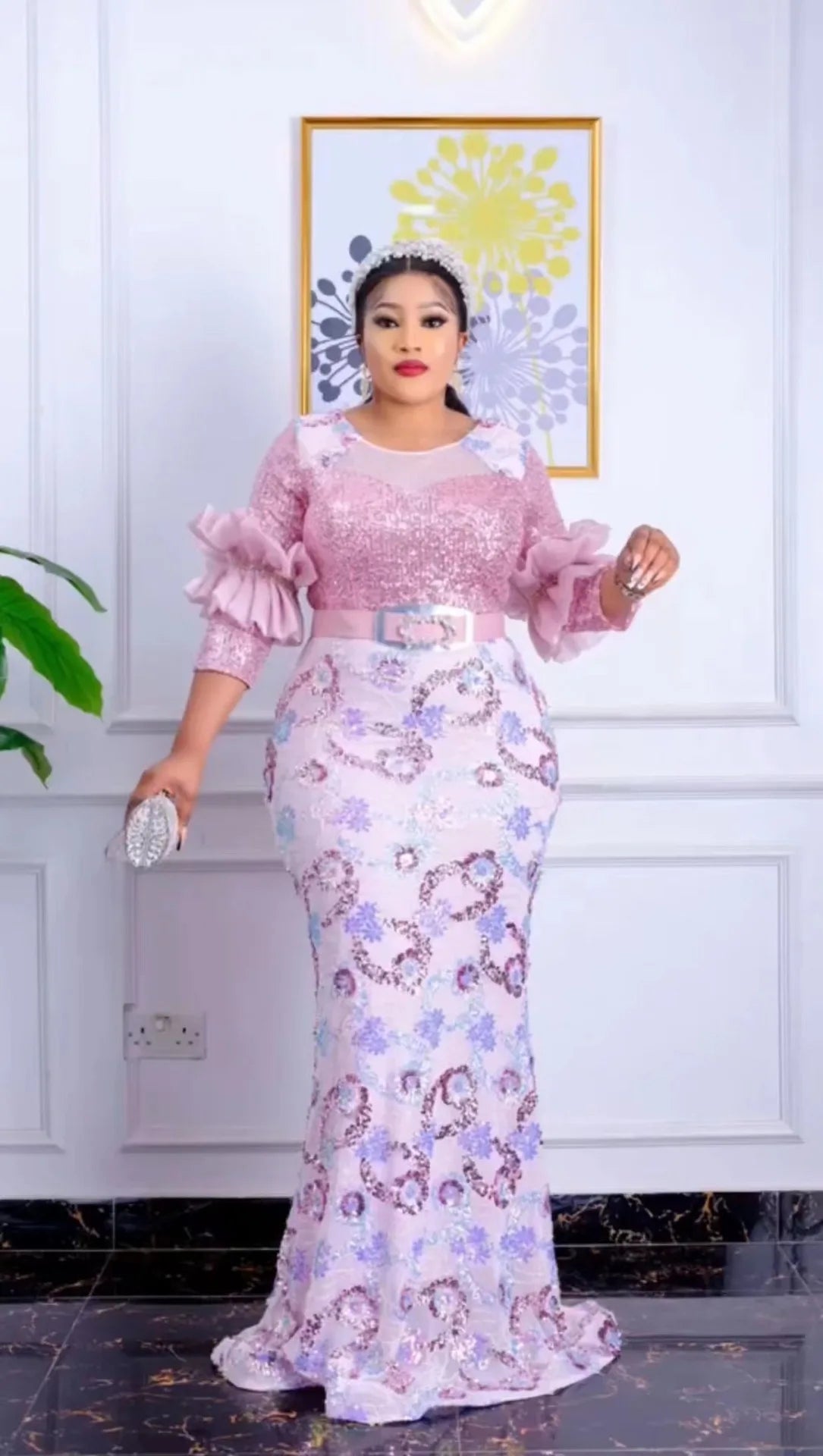 Luxurious Sequin Mermaid Gown: Plus Size African Women's Evening Dress for Wedding Parties - Flexi Africa - Flexi Africa offers Free Delivery Worldwide - Vibrant African traditional clothing showcasing bold prints and intricate designs