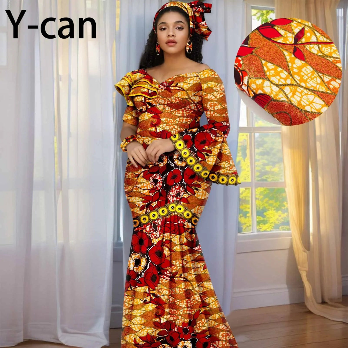 Luxury African Ankara Print Dress – Elegant Slim Fit Gown for Women’s Birthday, Wedding, and Party Events - Free Delivery Worldwide only at Flexi Africa