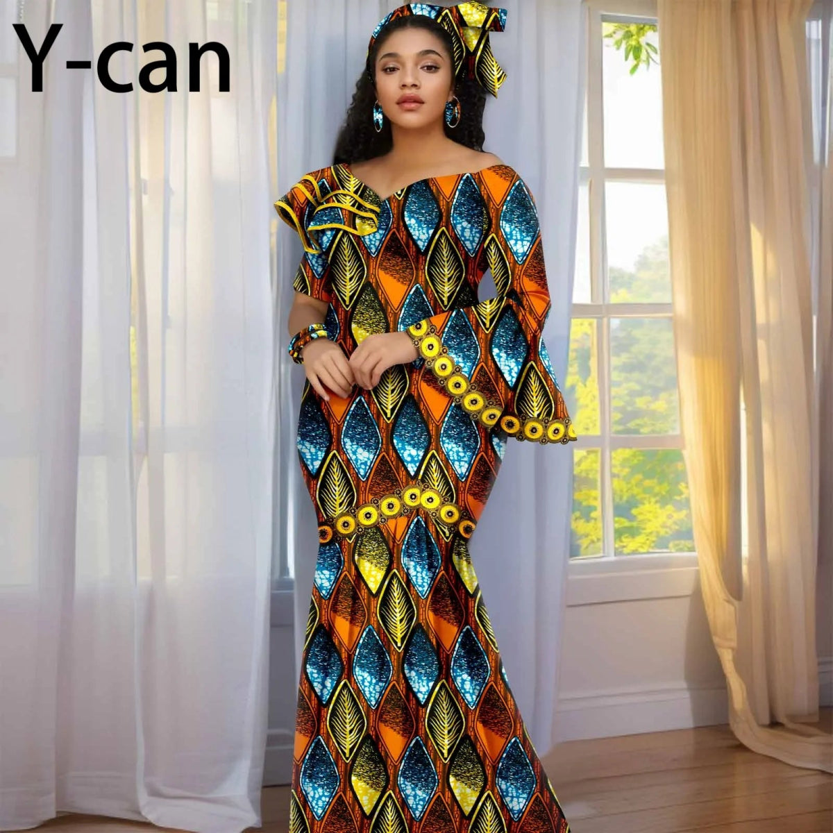 Luxury African Ankara Print Dress – Elegant Slim Fit Gown for Women’s Birthday, Wedding, and Party Events - Free Delivery Worldwide only at Flexi Africa