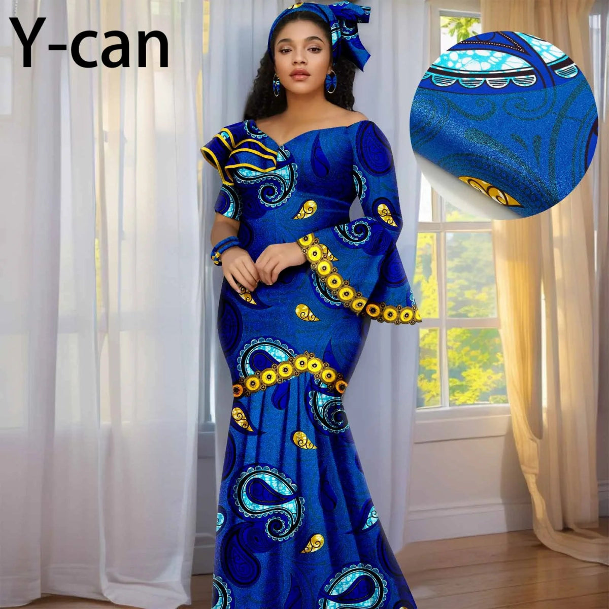 Luxury African Ankara Print Dress – Elegant Slim Fit Gown for Women’s Birthday, Wedding, and Party Events - Free Delivery Worldwide only at Flexi Africa